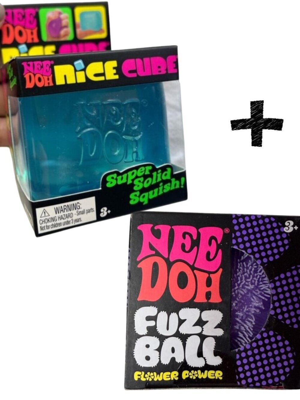 💜💙🆕 NIB Lot of 2 NeeDoh NICE CUBE Blue & FUZZ BALL Purple 🔥 RARE